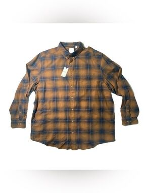 NEW 2XB Big Men ROWM Long Sleeve Button Front Shirt Cotton Bld Tobacco Plaid $90